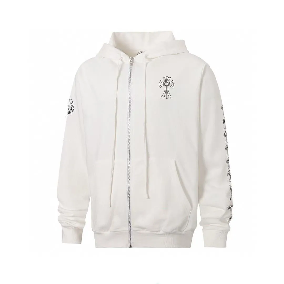 P240 Cross-border model, please do not place an order if you are pursuing quality - Chrome Hearts/Chrome Hearts 23ss cross ✝️ Sanskrit printed zipper sweatshirt cardigan jacket - High weight, high density and high quality. The wool is soft, delicate and skin-friendly. Soft and silky to the touch. Warmth and skin-friendly. - Custom-woven and dyed with no color difference. No matter the fabric or workmanship details, it beats the ordinary version on the market. - Hardware zipper accessories are all customized and full of details - Color: black White -Size: S M L XL
